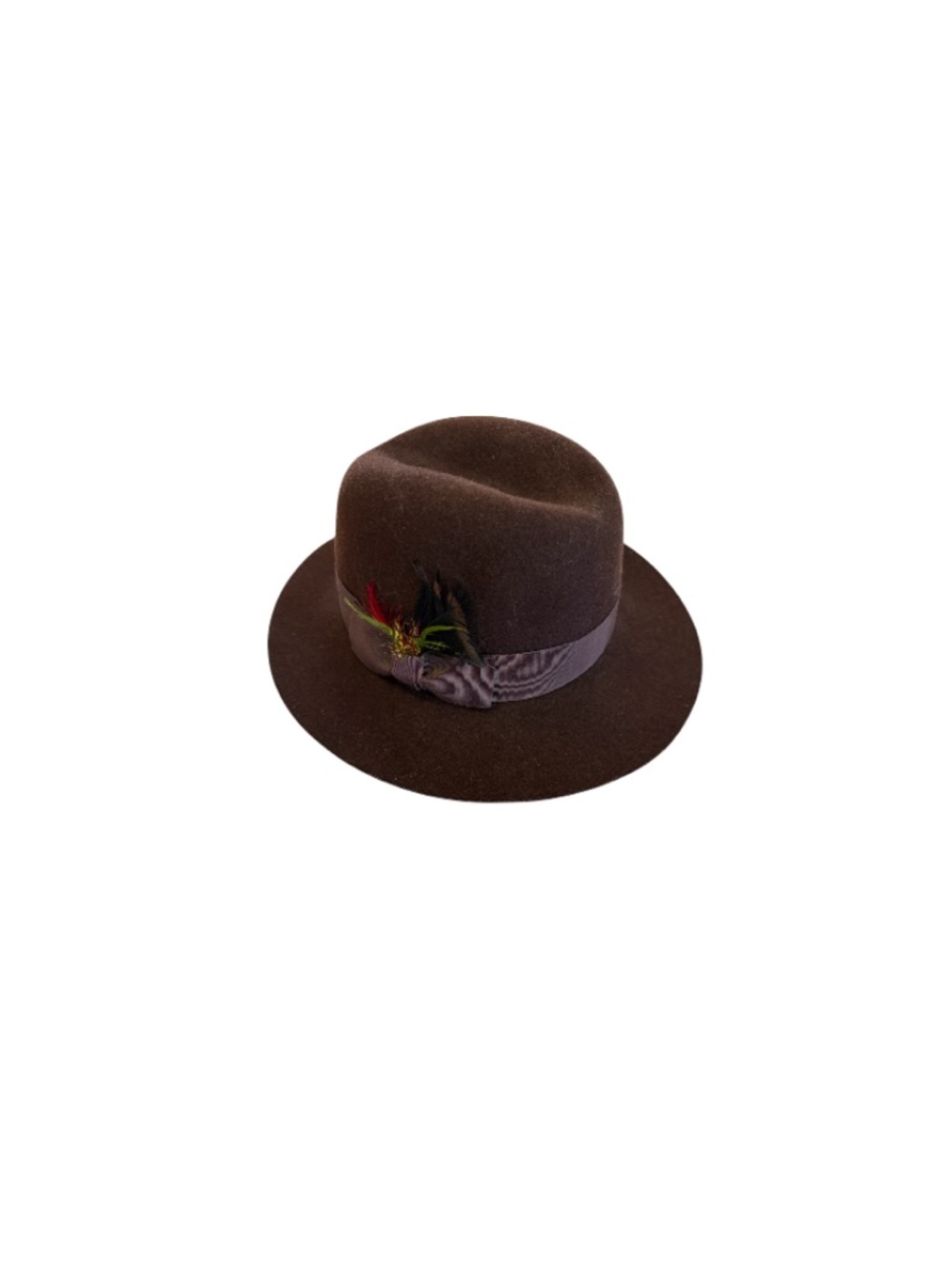Vintage Brown Felt Fedora with Feather Trim